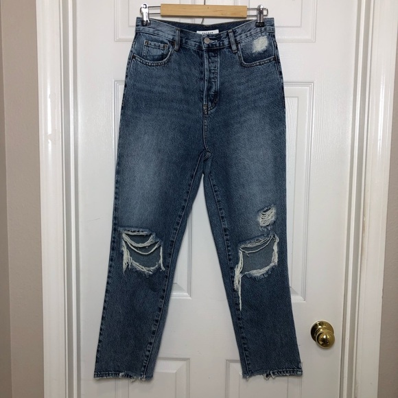 Pacsun Cotton High Rise Ripped Distressed Blue Wash Button Fly Straight Jeans 26 - Picture 3 of 16